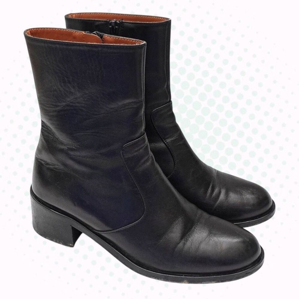 By Far Black Leather Chelsea Heeled Ankle Boots (+ OG Box) Size EU 39/US 8.5